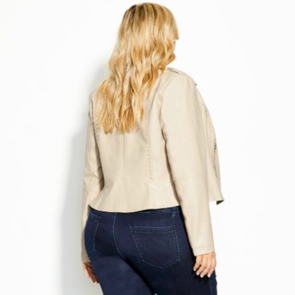City Chic Whip-stitched Biker Straw Cream Moto Faux-Leather Jacket 18 - Picture 4 of 15